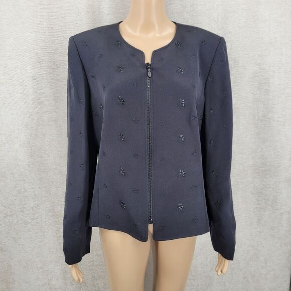 Preston & York Jackets & Blazers - Preston & York Silk Black Embellished Women's Blazer Zipper Jacket